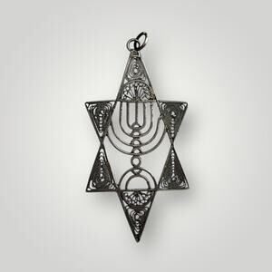 Vintage Sterling Silver Star of David Menorah Pendant